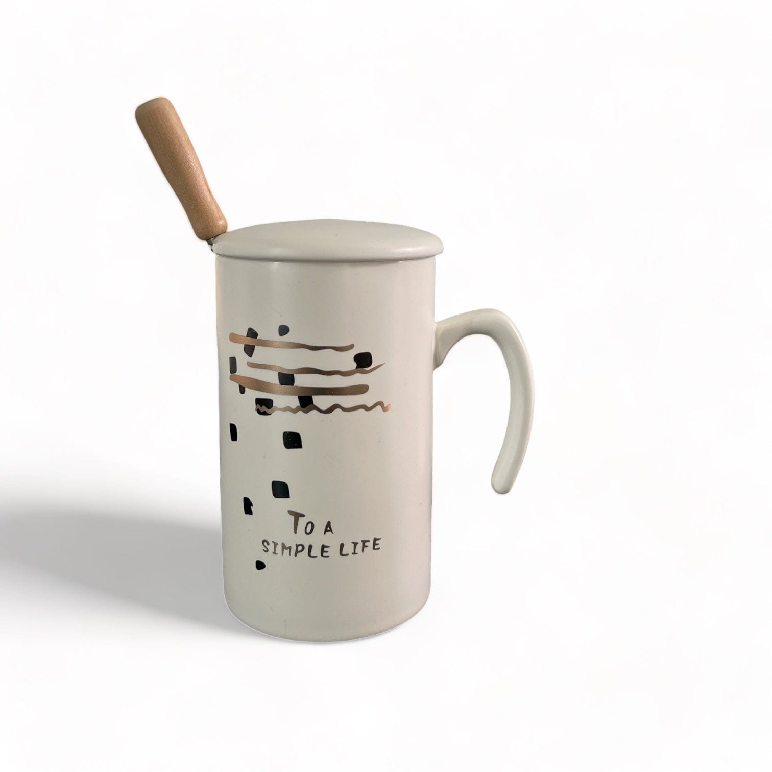 Tasse en céramique cylindrique avec cuillère en métal et couvercle céramique - Design moderne - 250 ml Al-imen Décoration 9782492025327 Librairie Musulmane Al-imen