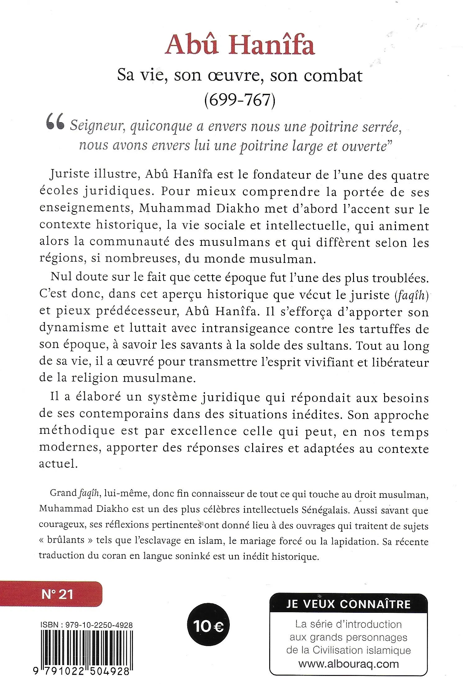 Abû Hanîfa – Sa vie, son oeuvre, son combat de Muhammad Diakho - Albouraq Verso