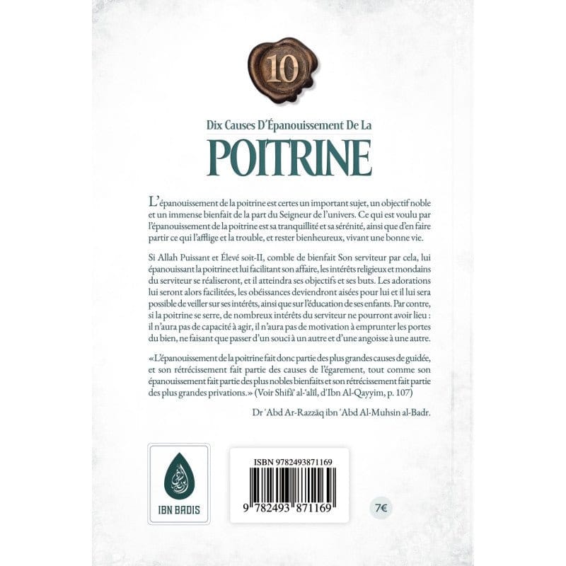 Dix causes d'épanouissement de la poitrine d'Abd Ar-Razzāq ibn 'Abd Al-Muhsin al-Badr Ibn Badis Livre > Islam 9782493871169 Librairie Musulmane Al-imen