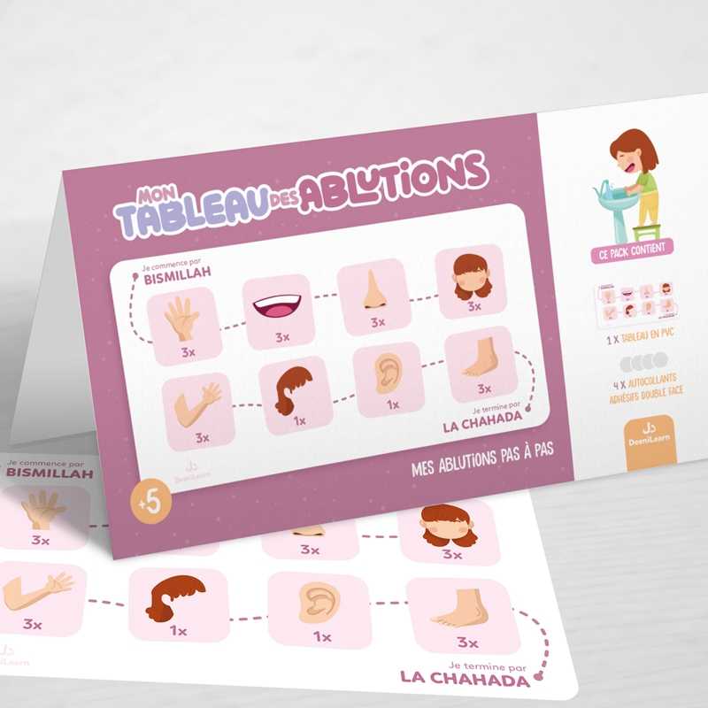 Mon tableau des ablutions - Rose – Mes ablutions pas à pas - Éditions DeeniLearn disponible chez Al - imen