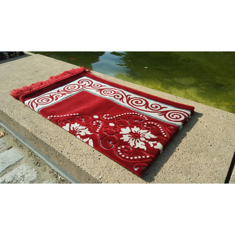 Tapis de Prière - motif fleurs  - Fond Rouge Pourpre Sana Tapis de prière 3700495404549 Librairie Musulmane Al-imen