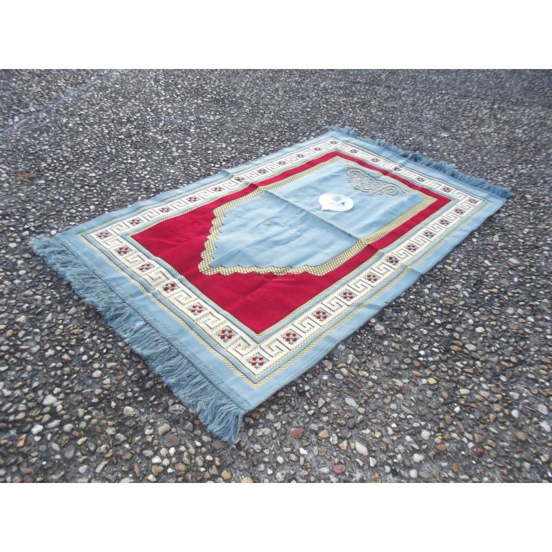 Tapis de prières avec boussole intégrée +mode d'emploi - COULEUR BLEU - cadre rouge Al - imen