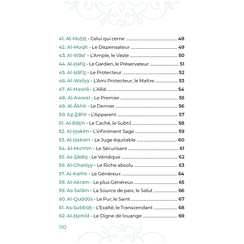 99 Noms D’Allah Tirés Du Coran Et De La Sunna Table des matières